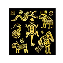 Mexican Culture Golden Tribal Icons Small Satin Scarf (Square)