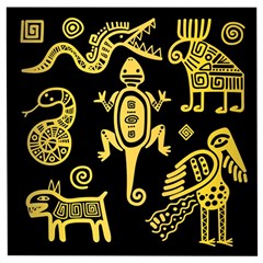 Mexican Culture Golden Tribal Icons Wooden Puzzle Square