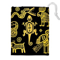 Mexican Culture Golden Tribal Icons Drawstring Pouch (5XL)