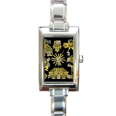 Maya Style Gold Linear Totem Icons Rectangle Italian Charm Watch by Vaneshart