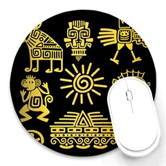 Maya Style Gold Linear Totem Icons Round Mousepads by Vaneshart