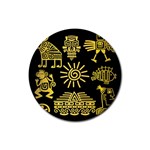 Maya Style Gold Linear Totem Icons Rubber Coaster (Round)  Front