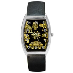 Maya Style Gold Linear Totem Icons Barrel Style Metal Watch by Vaneshart