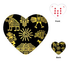 Maya Style Gold Linear Totem Icons Playing Cards Single Design (heart) by Vaneshart