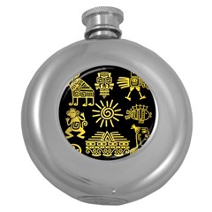 Maya Style Gold Linear Totem Icons Round Hip Flask (5 Oz) by Vaneshart