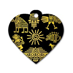 Maya Style Gold Linear Totem Icons Dog Tag Heart (two Sides) by Vaneshart