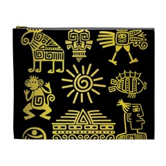 Maya Style Gold Linear Totem Icons Cosmetic Bag (xl)