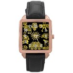 Maya Style Gold Linear Totem Icons Rose Gold Leather Watch  Front