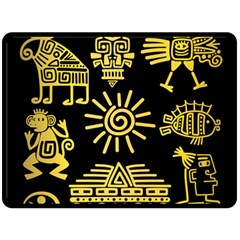 Maya Style Gold Linear Totem Icons Double Sided Fleece Blanket (large)  by Vaneshart