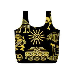 Maya Style Gold Linear Totem Icons Full Print Recycle Bag (s) by Vaneshart