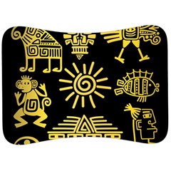 Maya Style Gold Linear Totem Icons Velour Seat Head Rest Cushion by Vaneshart