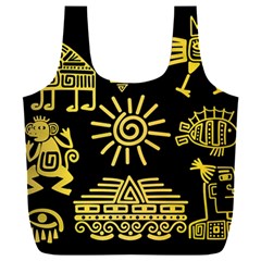 Maya Style Gold Linear Totem Icons Full Print Recycle Bag (xxl)