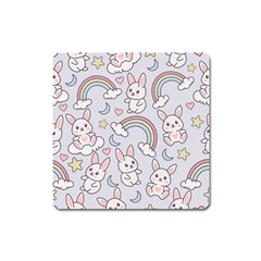 Seamless Pattern With Cute Rabbit Character Square Magnet by Vaneshart