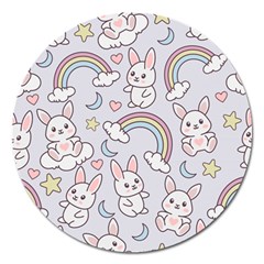 Seamless Pattern With Cute Rabbit Character Magnet 5  (round) by Vaneshart