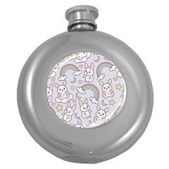 Seamless Pattern With Cute Rabbit Character Round Hip Flask (5 Oz) by Vaneshart