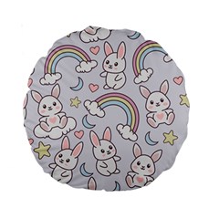 Seamless Pattern With Cute Rabbit Character Standard 15  Premium Round Cushions