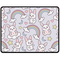 Seamless Pattern With Cute Rabbit Character Double Sided Fleece Blanket (medium)  by Vaneshart