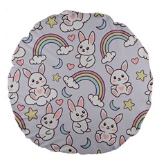 Seamless Pattern With Cute Rabbit Character Large 18  Premium Flano Round Cushions by Vaneshart