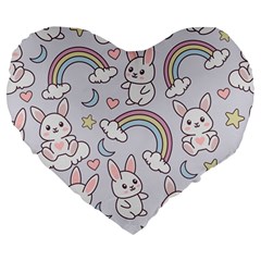 Seamless Pattern With Cute Rabbit Character Large 19  Premium Flano Heart Shape Cushions by Vaneshart