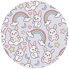 Seamless Pattern With Cute Rabbit Character Wooden Puzzle Round by Vaneshart