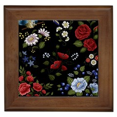 Floral Folk Fashion Ornamental Embroidery Pattern Framed Tile by Vaneshart