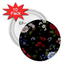 Floral Folk Fashion Ornamental Embroidery Pattern 2 25  Buttons (10 Pack)  by Vaneshart