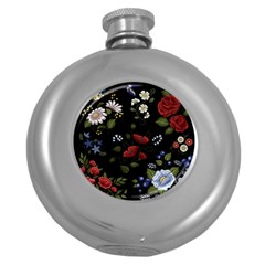 Floral Folk Fashion Ornamental Embroidery Pattern Round Hip Flask (5 Oz) by Vaneshart