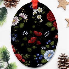 Floral Folk Fashion Ornamental Embroidery Pattern Oval Ornament (two Sides) by Vaneshart