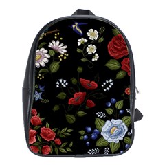 Floral Folk Fashion Ornamental Embroidery Pattern School Bag (large) by Vaneshart