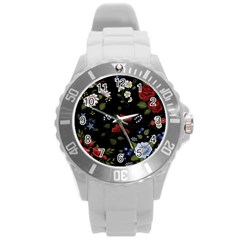 Floral Folk Fashion Ornamental Embroidery Pattern Round Plastic Sport Watch (l) by Vaneshart