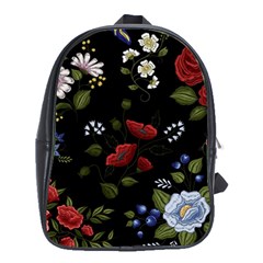 Floral Folk Fashion Ornamental Embroidery Pattern School Bag (xl) by Vaneshart