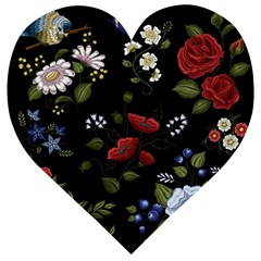 Floral Folk Fashion Ornamental Embroidery Pattern Wooden Puzzle Heart by Vaneshart