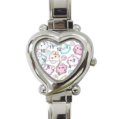 Cute Doodle Cartoon Seamless Pattern Heart Italian Charm Watch