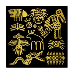 Golden Indian Traditional Signs Symbols Tile Coaster by Vaneshart