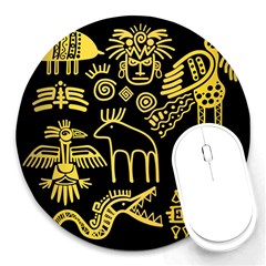 Golden Indian Traditional Signs Symbols Round Mousepads by Vaneshart