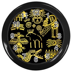 Golden Indian Traditional Signs Symbols Wall Clock (black)