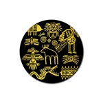 Golden Indian Traditional Signs Symbols Rubber Coaster (Round)  Front