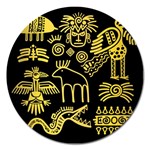 Golden Indian Traditional Signs Symbols Magnet 5  (Round) Front