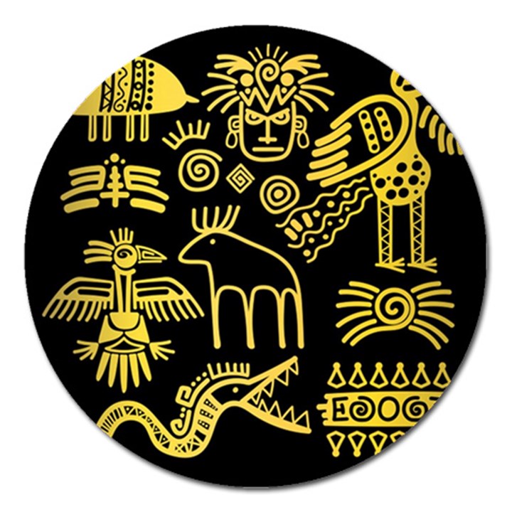 Golden Indian Traditional Signs Symbols Magnet 5  (Round)