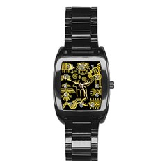 Golden Indian Traditional Signs Symbols Stainless Steel Barrel Watch by Vaneshart