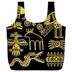 Golden Indian Traditional Signs Symbols Full Print Recycle Bag (xxl)