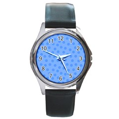 Dots With Points Light Blue Round Metal Watch by AinigArt