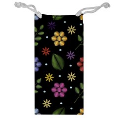 Embroidery Seamless Pattern With Flowers Jewelry Bag by Vaneshart