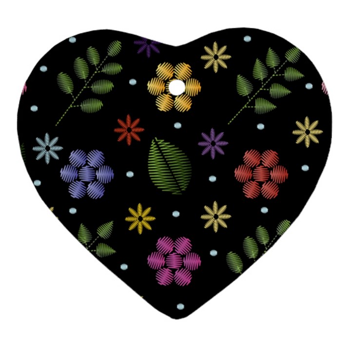 Embroidery Seamless Pattern With Flowers Heart Ornament (Two Sides)