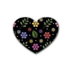 Embroidery Seamless Pattern With Flowers Rubber Coaster (heart)  by Vaneshart