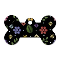 Embroidery Seamless Pattern With Flowers Dog Tag Bone (one Side) by Vaneshart