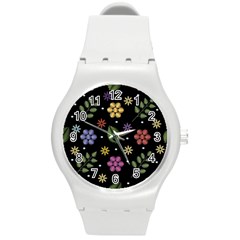 Embroidery Seamless Pattern With Flowers Round Plastic Sport Watch (m) by Vaneshart