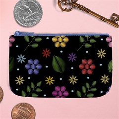 Embroidery Seamless Pattern With Flowers Large Coin Purse by Vaneshart