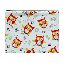 Seamless Pattern Vector Owl Cartoon With Bugs Cosmetic Bag (xl)