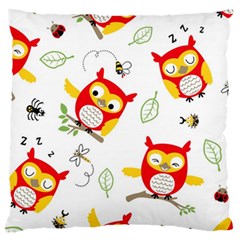 Seamless Pattern Vector Owl Cartoon With Bugs Large Cushion Case (one Side) by Vaneshart